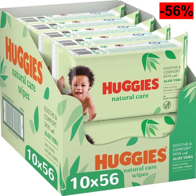 Huggies -Toallitas para Bebé, Aloe Vera, 10 Packs de 56, Total 560 «Compra recurrente»*Recompensa de 6,70€ en saldo de Amazon - oferta Amazon