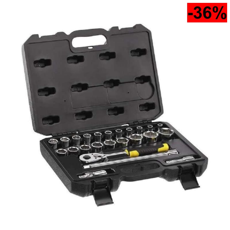 Maletín de Vasos 1/2" STANLEY (24 Piezas, Carraca 72 dientes, Cromo Vanadio) - oferta Amazon
