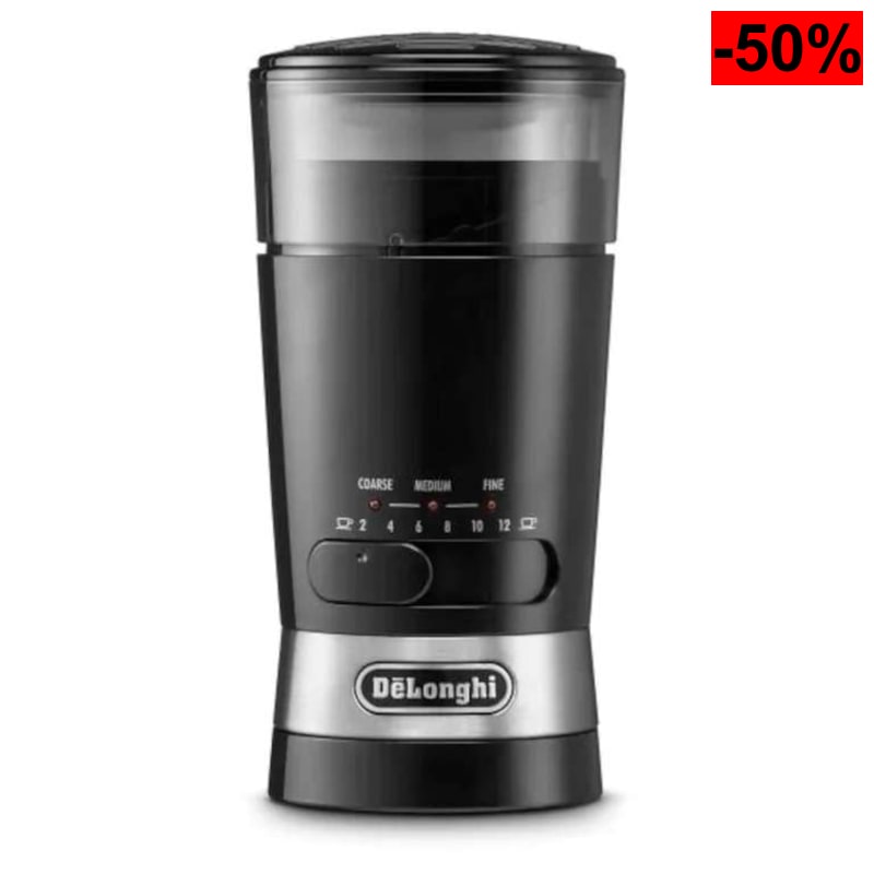Molinillo de Café De'Longhi KG210 (170W, Capacidad 90g, Cuchillas de Acero, Nivel de Molienda LED, Negro) - oferta Amazon