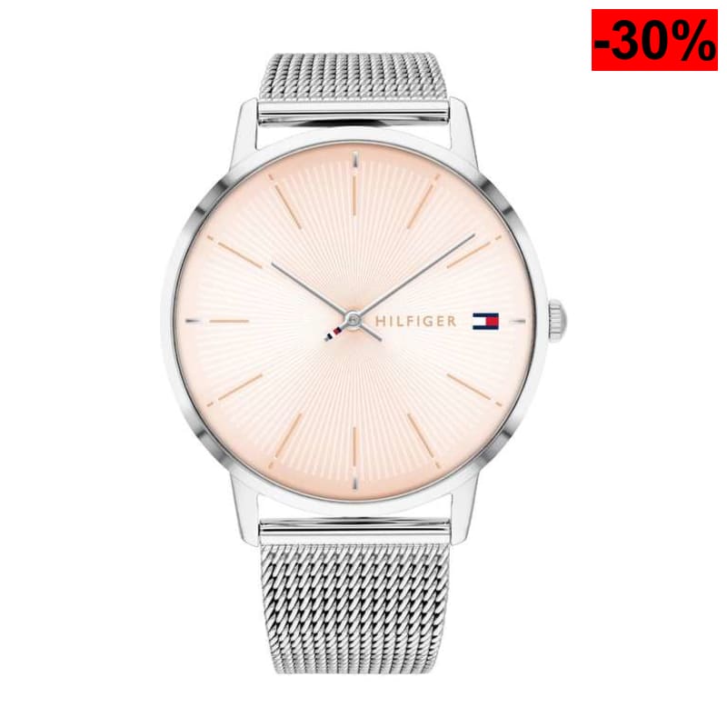 Tommy Hilfiger Reloj Analógico de Cuarzo para Mujer con Correa de Malla de Acero Inoxidable Plateada - oferta Amazon
