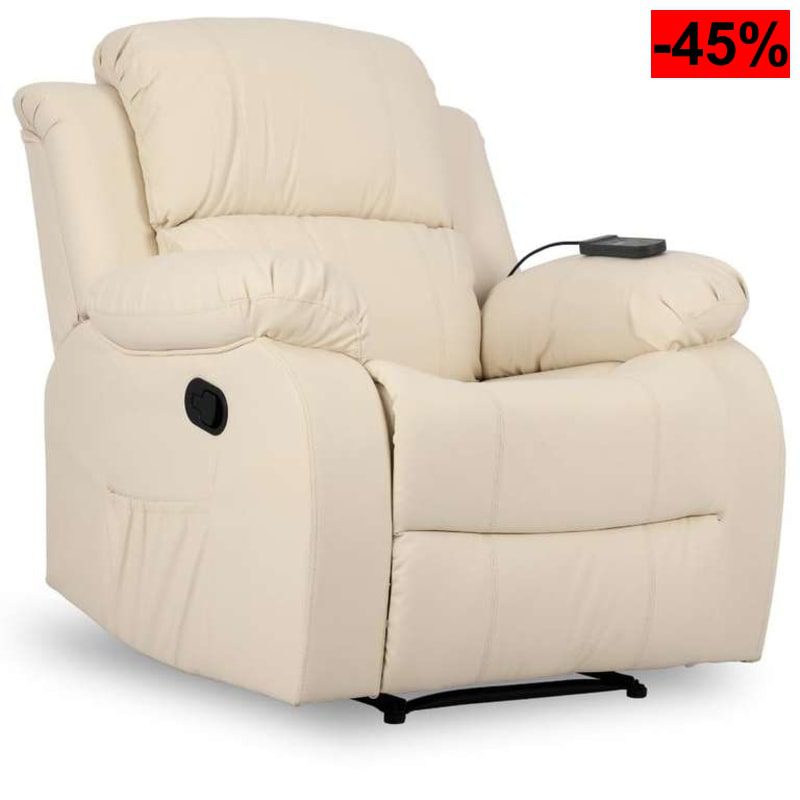 Sillón Masaje Relax Calor Trevi Crema Reclinable 160º con 8 Motores Silenciosos, Calor Lumbar, Masaje 4 Zonas, Acabado en PU Anti-Cuarteo - oferta Amazon