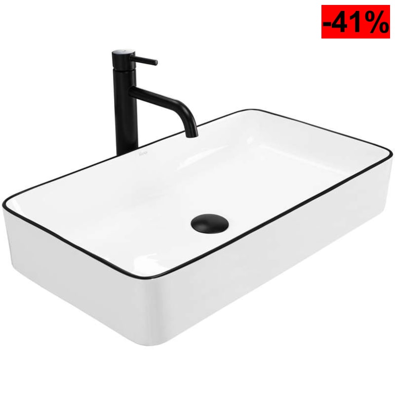 Rea Denis Black Edge Lavabo sobre Encimera de Baño 615 x 350 x 110 mm Cerámica (Blanco/Negro) - oferta Amazon