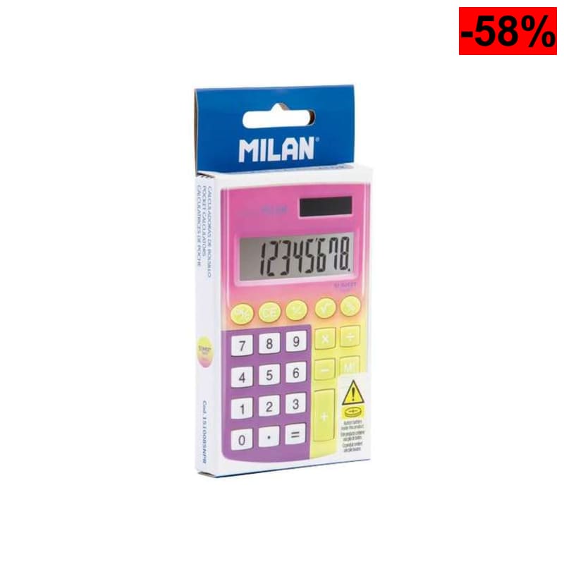 Calculadora de Bolsillo Milan Sunset (8 Dígitos, Doble Alimentación Solar/Pila, Teclas Suaves, Color Amarillo-Rosa) - oferta Amazon