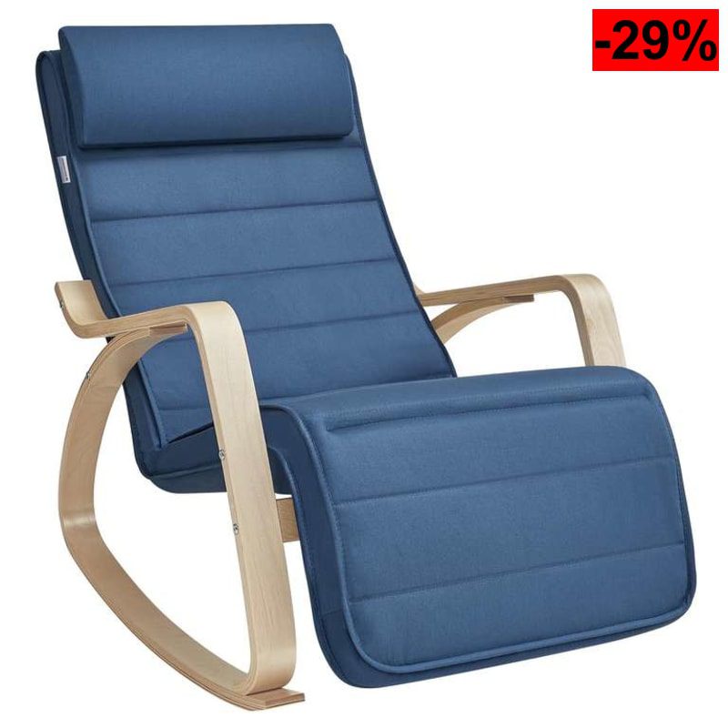 SONGMICS Silla Mecedora, con Apoyabrazos de Madera de Abedul con Reposapiés Ajustable en 5 Posiciones - oferta Amazon