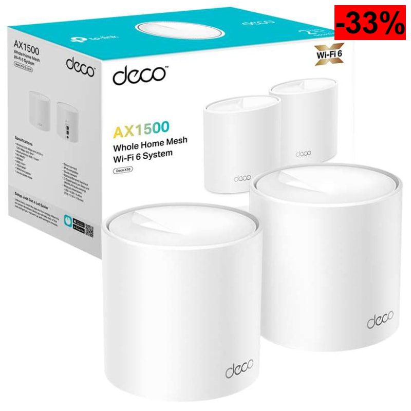 TP-Link Deco X1500 (2-Pack) - Sistema WiFi 6 Mesh IA, AX1500 Doble Banda 2.4 GHz/5 GHz, Cobertura hasta 360 m2 - oferta Amazon