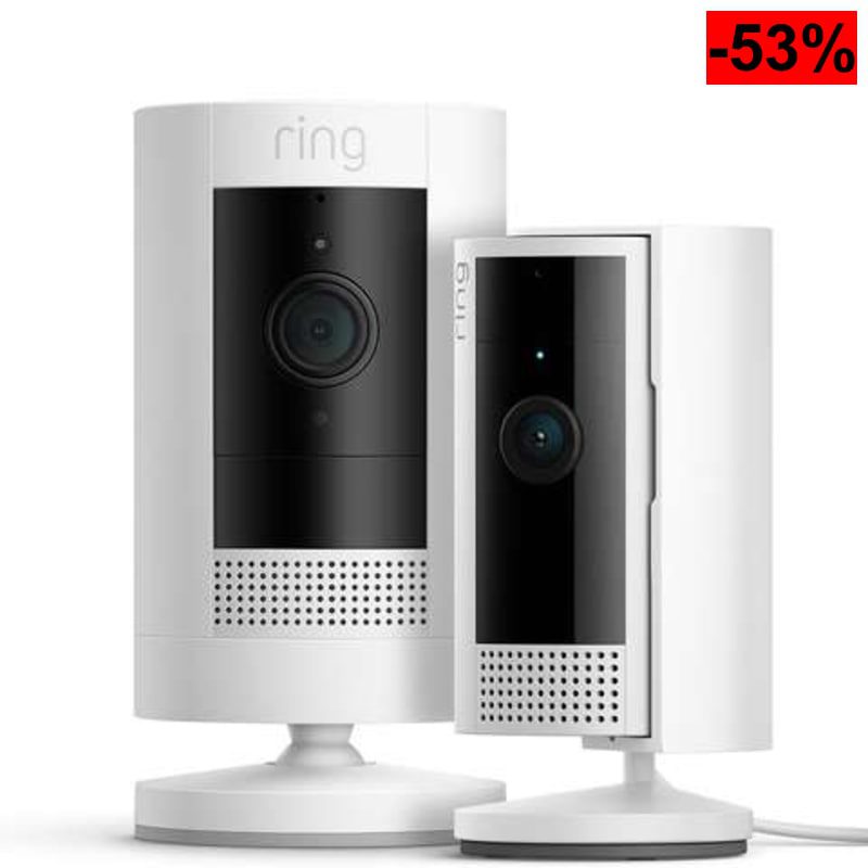Ring Cámara exterior con batería (Stick Up Cam) + Cámara interior (Indoor Camera, 2.ª gen.) | Cámaras de vigilancia wifi con vídeo HD - oferta Amazon