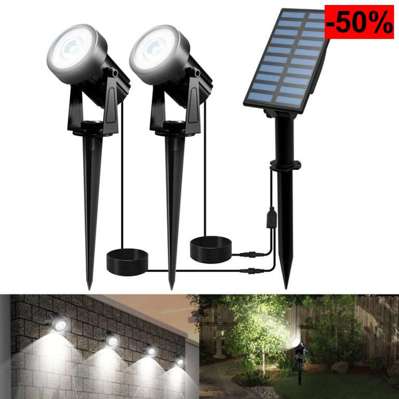 T-SUNUS Focos Solares LED Jardin, Luces LED Exterior Solares Luz Blanca Fría, con Encendido/Apagado Automático, Impermeable IP65, - oferta Amazon