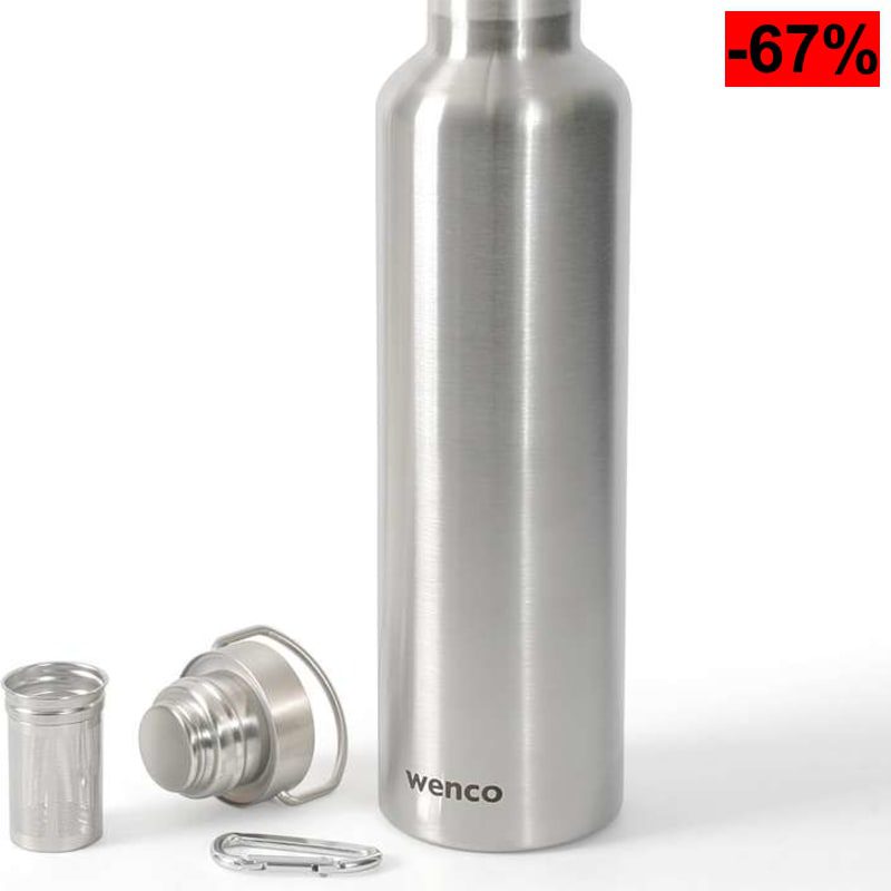 (Reaco - Como nuevo) wenco Botella de acero inoxidable de 1 litro/1000 ml, aislada y antigoteo, para bebidas frías y calientes - oferta Amazon