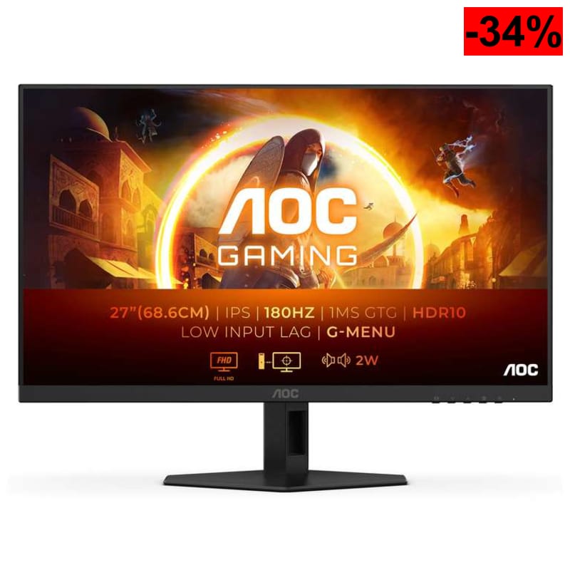 Monitor Gaming AOC 27G4XED de 27" (Fast IPS, 180Hz, 1ms GtG, G-Sync Comp) - oferta Amazon
