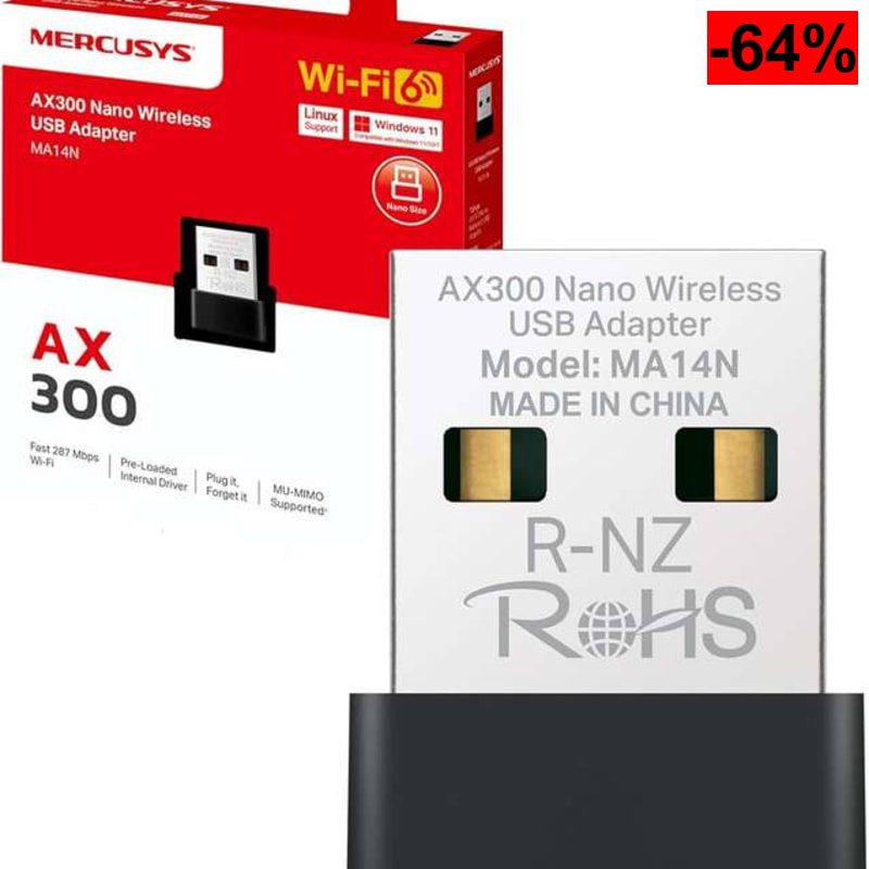 Adaptador Wi-Fi USB Nano Mercusys MA14N (Alta Velocidad, Diseño Compacto, Compatible Windows 11) - oferta Amazon