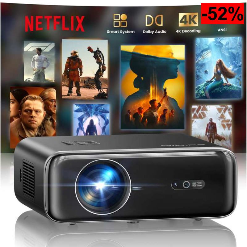Proyector 4K【1400 ANSI/Netflix Incluido/Dolby】 Smart 4K Portátil Auto Focus/WiFi BT FHD 1080P, HDR10, WiFi6 Exterior /Doble HDMI/USB - oferta Amazon