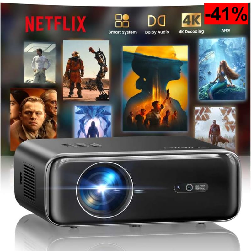 Proyector 4K WiMiUS Smart con Netflix - 41% descuento + cupón 50€ - oferta Amazon