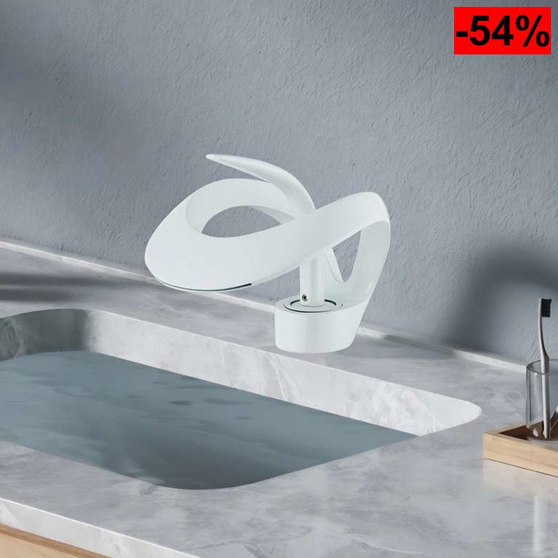 Grifo de lavabo monomando para agua fría y caliente, color blanco - oferta Amazon