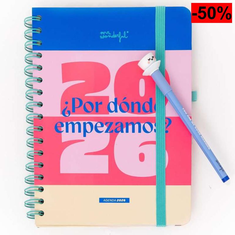 Mr. Wonderful - Agenda Anual Office 2026 Vista Semanal + Bolígrafo Bobo Borrable - ¿Por dónde empezamos? - oferta Amazon