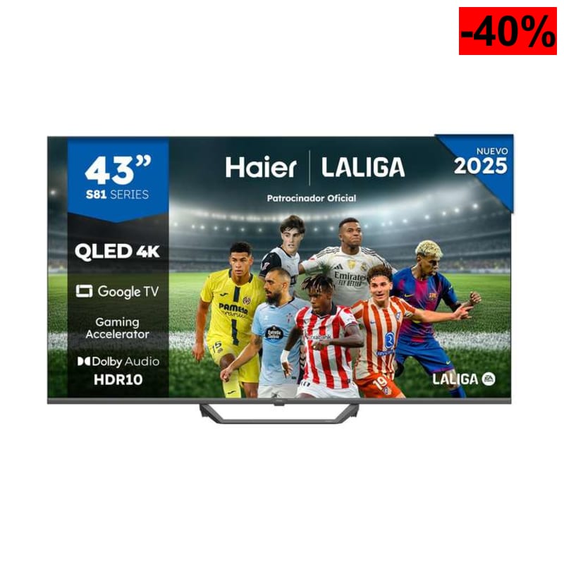Haier QLED 4K UHD H43S81FUX - 43", Smart TV, Google TV, Dolby Audio, HDR 10, Smart Remote Control, Google Assistant, Bluetooth 5.1, 60Hz - oferta Amazon