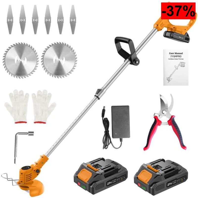 DESBROZADORA ELÉCTRICA - CORTADORA DE CÉSPED Cabezal Giratorio - 2 Baterías 2000 mAh -Telescópico 85-120 cm - oferta Amazon