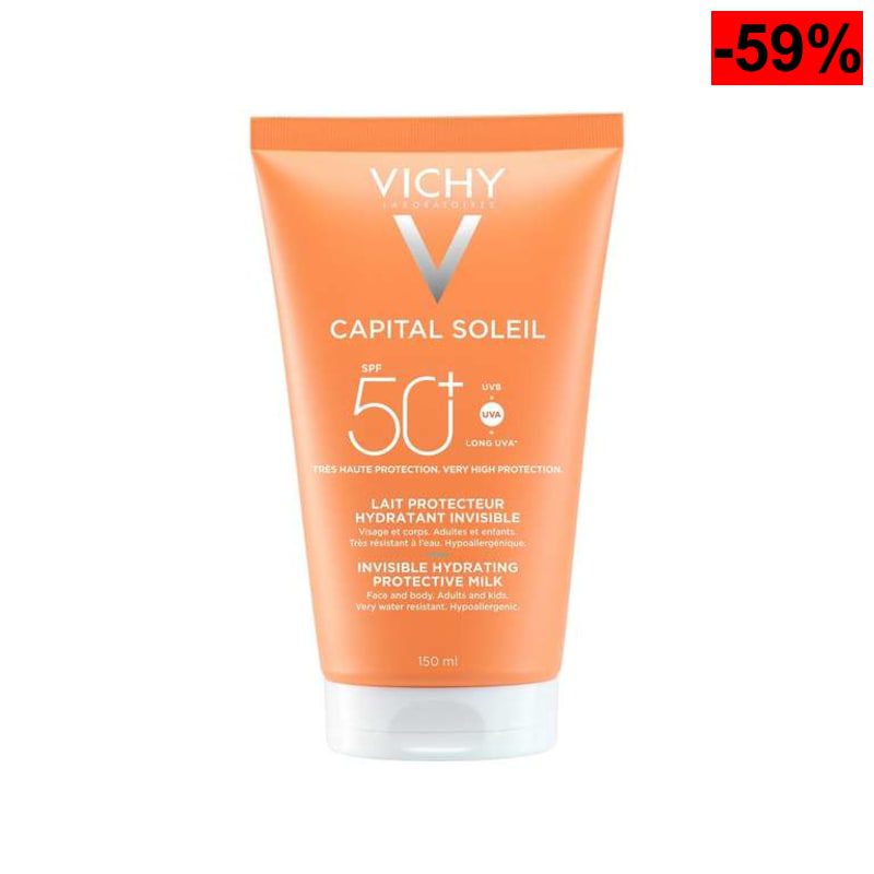 Vichy Capital Soleil Leche Solar Invisible SPF50+ (150 ml, Hidratación Intensa, UVA/UVB Cortos y Largos) - oferta Amazon