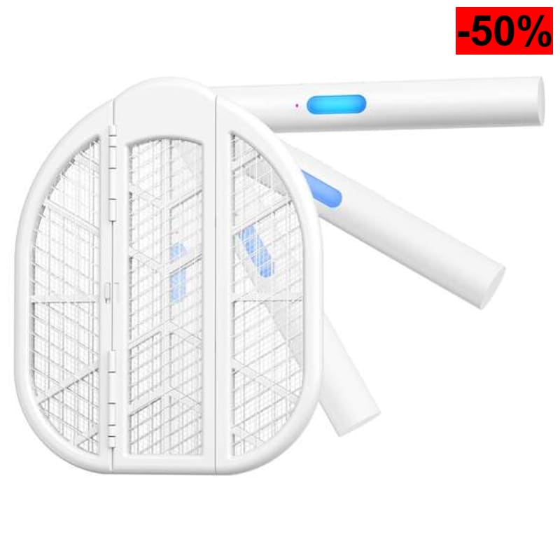 AROEVE Plegable Raqueta Mosquitos Electrica 4000V Atracción por luz Azul, Dos Modos, Batería 1500mAh - oferta Amazon