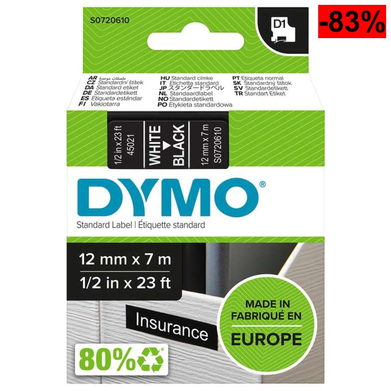 DYMO D1 etiquetas auténticas | impresión blanca sobre fondo negro | 12 mm × 7 m | etiquetas autoadhesivas - oferta Amazon