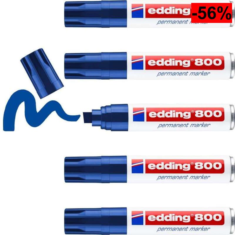 edding 800 marcador permanente - azul - 5 rotuladores - punta biselada 4-12 mm - para marcas llamativas - oferta Amazon