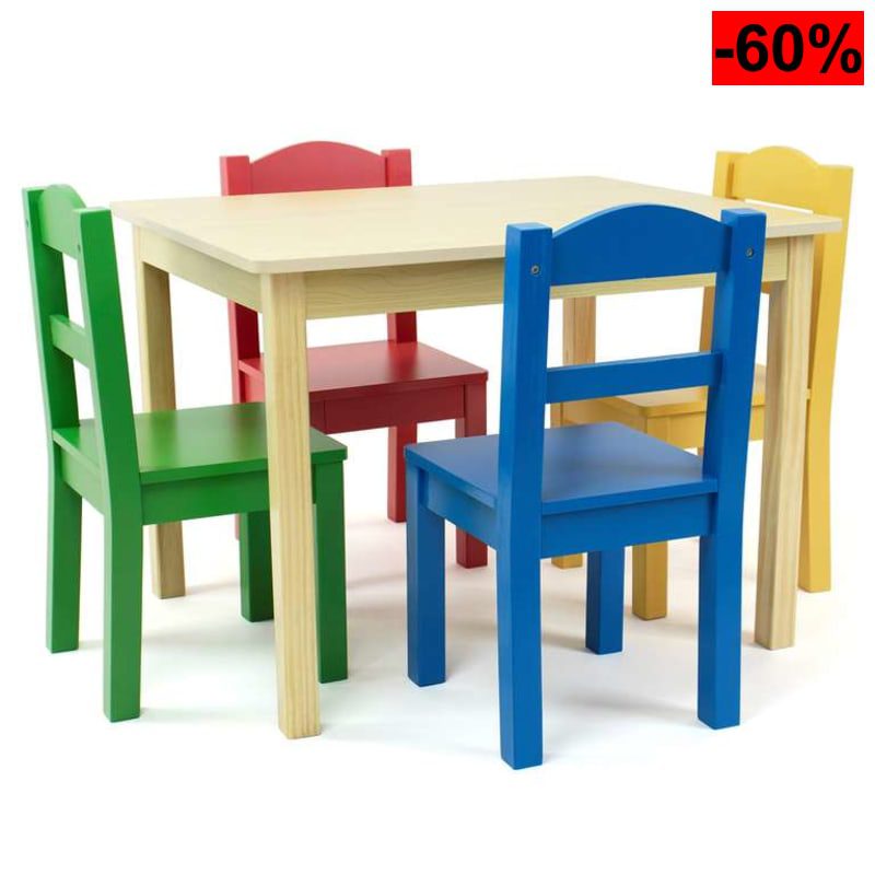 Juego de mesa y 4 sillas de madera para niñ@s - oferta Amazon