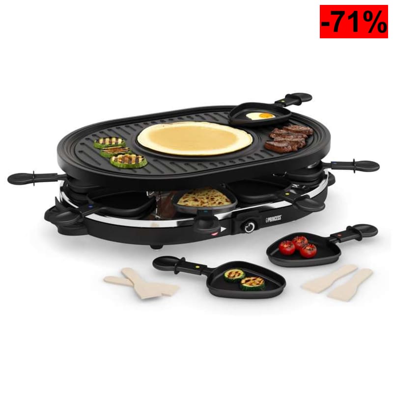 Raclette y parrilla, con parte diseñada especialmente para creps, 8 personas Princess (Reaco Como Nueva) - oferta Amazon