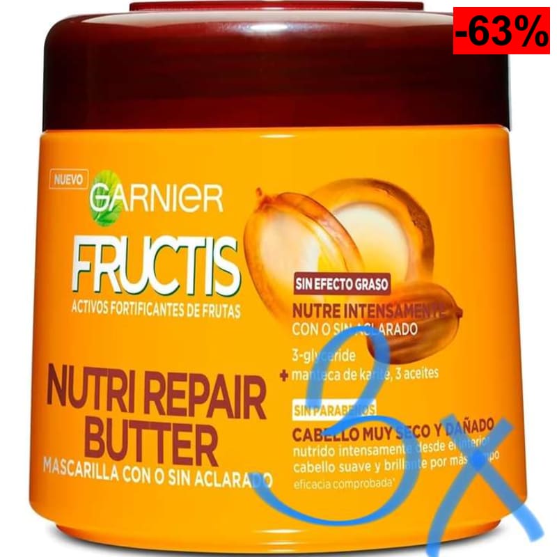 3 x Garnier Fructis Nutri Repair Butter Mascarilla Fortificante que Nutre y Suaviza, CON O SIN ACLARADO 320 ml - oferta Amazon