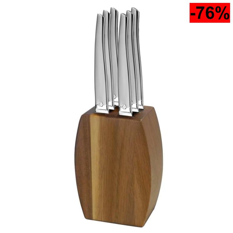 Lou Laguiole Bloque de Madera de Acacia con 6 Cuchillos para Carne (Reacondicionado - Como Nuevo) - oferta Amazon