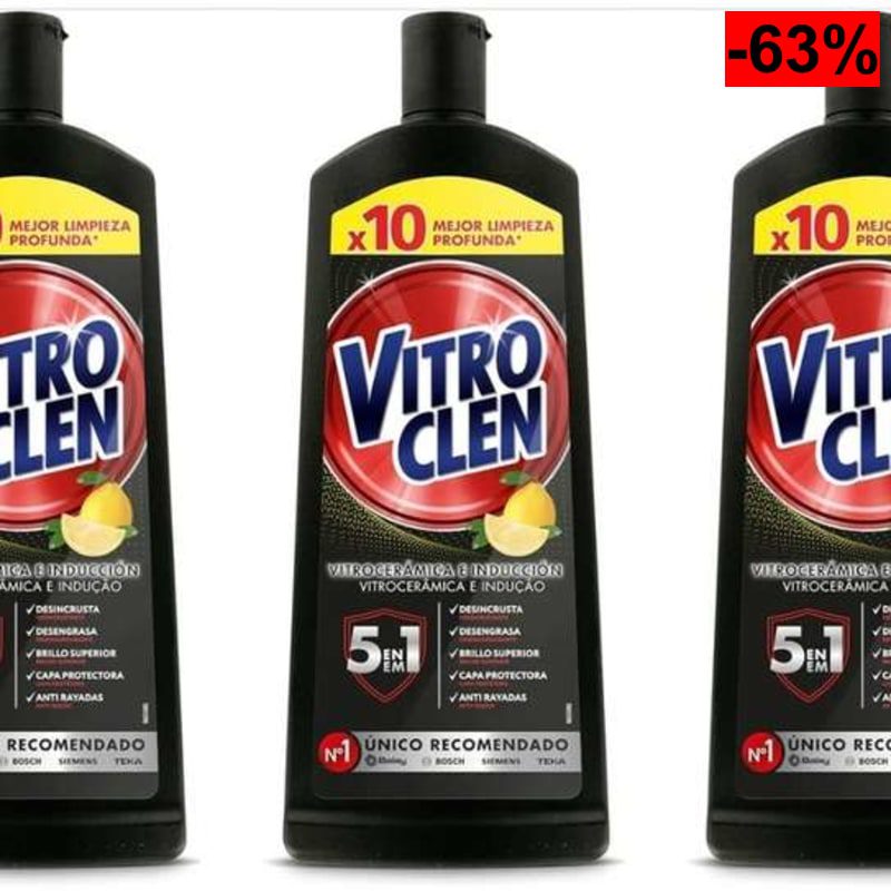 3 x Vitroclen Limpiador Vitrocerámica e Inducción, en Crema, Desengrasa y Da Brillo, Aroma Limón, 450 ml (8'14€ con más suscripciones) - oferta Amazon