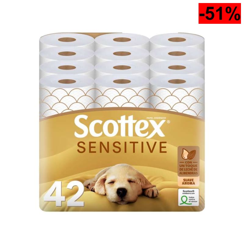 X2 - Scottex Papel Higiénico Sensitive 42 rollos con 3 capas - oferta Amazon