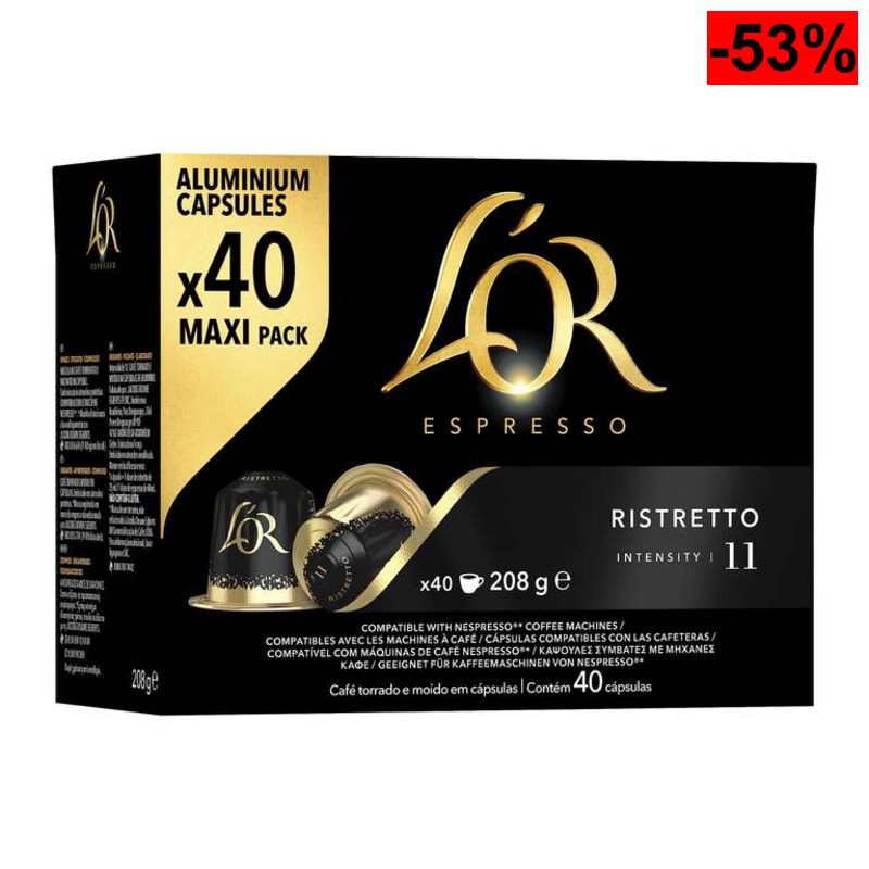 40 cápsulas de café para Nespresso L'Or Ristretto | A 0,18€ la cápsula (con Compra Recurrente) - oferta Amazon