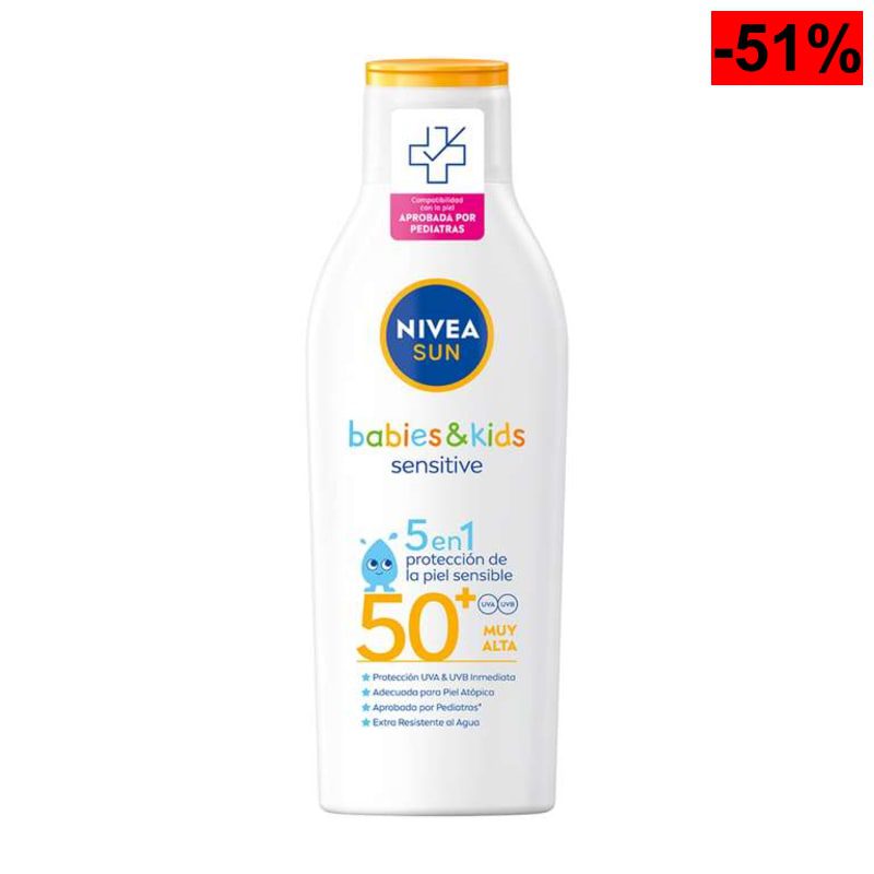 2 x NIVEA SUN Babies & Kids Sensitive Leche Solar para niños FP50+ (2 x 200 ml) - oferta Amazon
