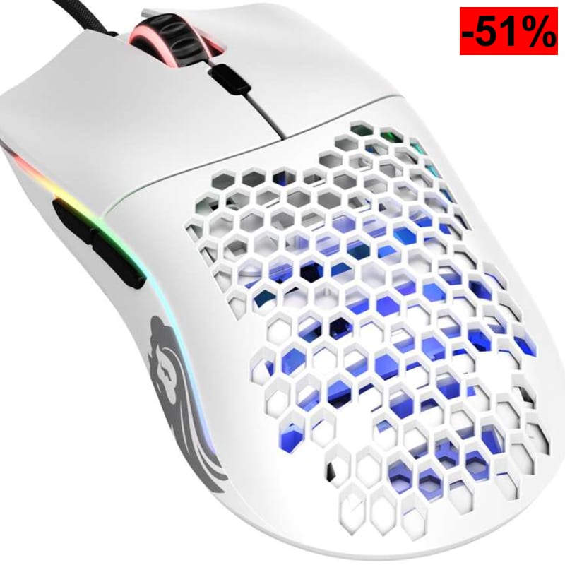 GLORIOUS Model O Ratón Gaming con Cable Ergonómico (Matte White) | Sensor óptico preciso, deslizadores PTFE, seis botones programables - oferta Amazon