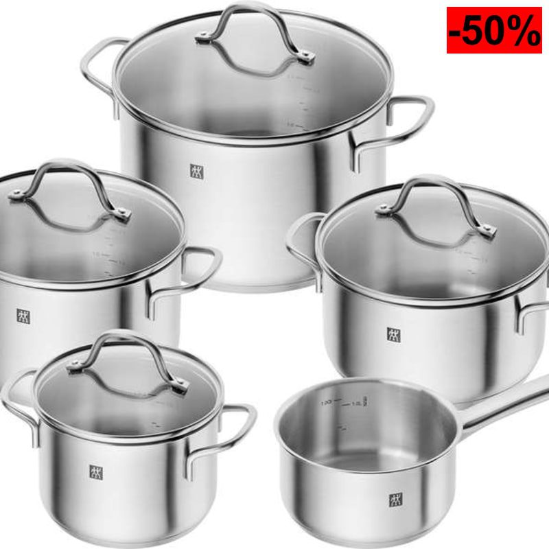 ZWILLING Flow batería de cocina, 5 piezas con tapa de vidrio, apta para inducción - oferta Amazon