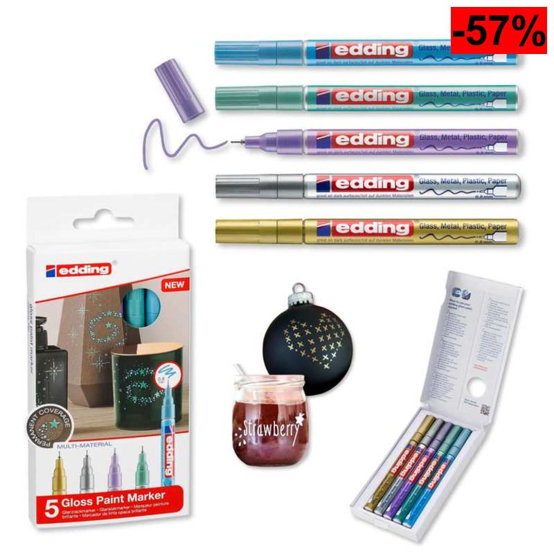 Edding 780-5 Marcadores de Tinta Opaca Brillante - Oro, Plata, Azul, Verde, Violeta (metallic) - Punta Fina 0,8 mm - oferta Amazon