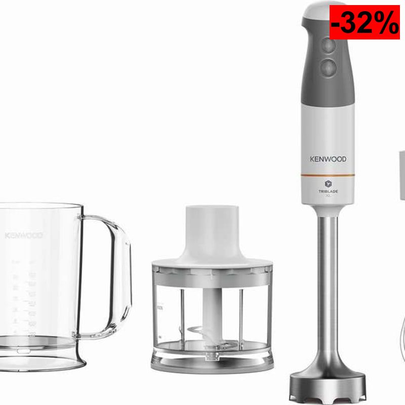 Batidora de Mano Kenwood Triblade XL (850W) (Sistema de 3 cuchillas Triblade, pie extra largo de 20 cm, vaso medidor, varillas y picadora) - oferta Amazon