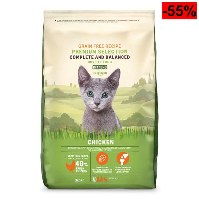 by Amazon Alimento seco para gatitos con pollo fresco, receta sin cereales, 3 kg (Paquete de 1) - oferta Amazon