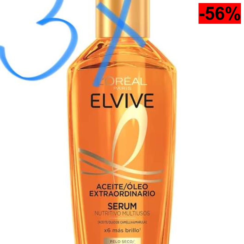3 X L’Oréal Paris, Elvive Aceite Extraordinario Sérum Nutritivo, Nutrición, Hidratación y Brillo, Para Cabello Seco, 100ml. 5 tipos - oferta Amazon