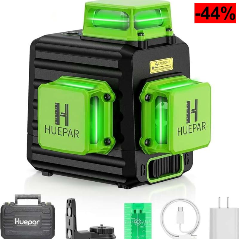 Huepar B03CG 3X360 Nivel Láser Verde 12 Líneas,Modo de Pulso,Batería Litio Autonivelante Líneas Cruzado,360 Líneas Vertical/Horizontal - oferta Amazon