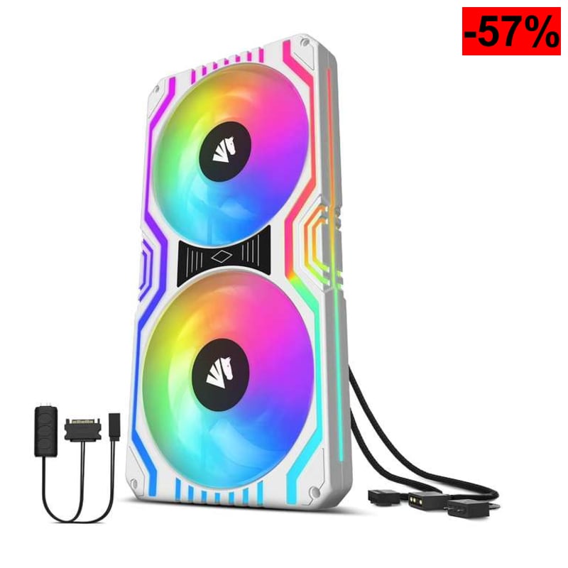 AsiaHorse 2 en 1 Ventilador Con Carcasa Para PC, ARGB de 2 * 120 mm Con 48 LED Direccionables, Control PWM, Enfriador de CPU, 800-1800 RPM - oferta Amazon