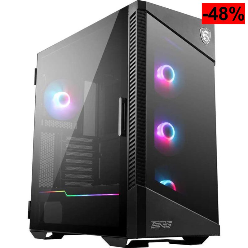 MSI MPG Velox 100R – Caja de PC Mid-Tower, Panel de Cristal Templado, 4 Ventiladores ARGB, Soporte Radiadores 360mm y Hub Mystic Light - oferta Amazon