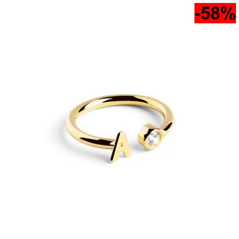 SINGULARU - Anillo Personalizado Letter Diamond Oro Ajustable - Plata - oferta Amazon