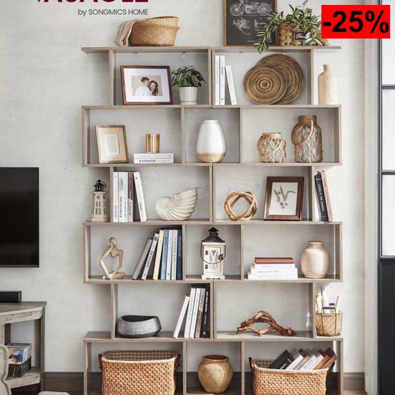 Estantería Librería de 6 Niveles VASAGLE Colección CUSTOS (Greige) ¡Diseño geométrico moderno, separador de espacios y gran estabilidad! - oferta Amazon