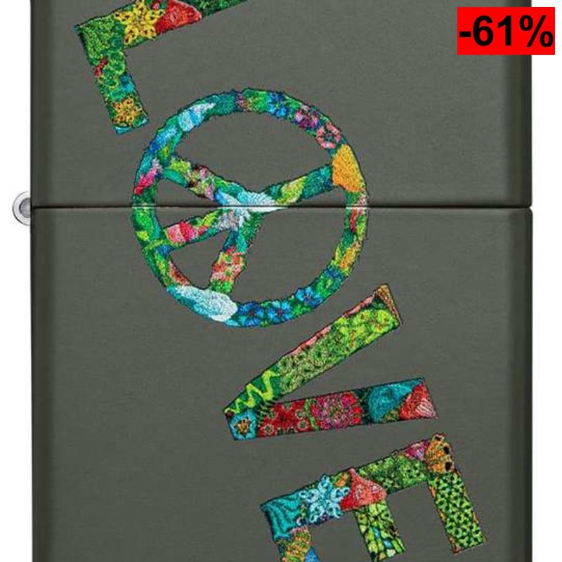 Encendedor Zippo - Love Peace Nature - Acabado Verde Mate - Recargable - Diseño a Prueba de Viento - - oferta Amazon