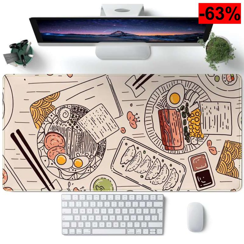 Alfombrilla de Escritorio Japonesa con Ramen y Sushi, XL, 80 x 40 cm, Base de Goma Antideslizante con Bordes cosidos - oferta Amazon
