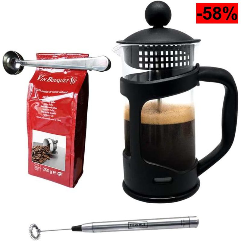 Set cafetera francesa émbolo 350 ml espumador y pinza para café - oferta Amazon