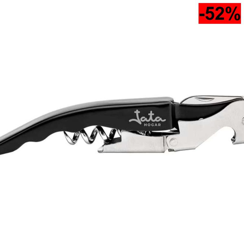 Jata Abridor de Vino, Sacacorchos de Palanca con doble impulso articulado, Incluye navaja cortacápsulas y abridor de tapones, De acero inox - oferta Amazon