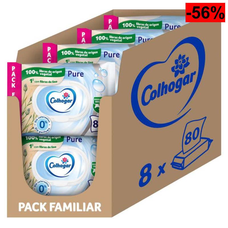 Colhogar Pure Moist x640 (8 X 80) - Papel Higiénico Húmedo Desechable - Sin Alcohol - Pieles Sensibles - Dermatológicamente Testado - oferta Amazon