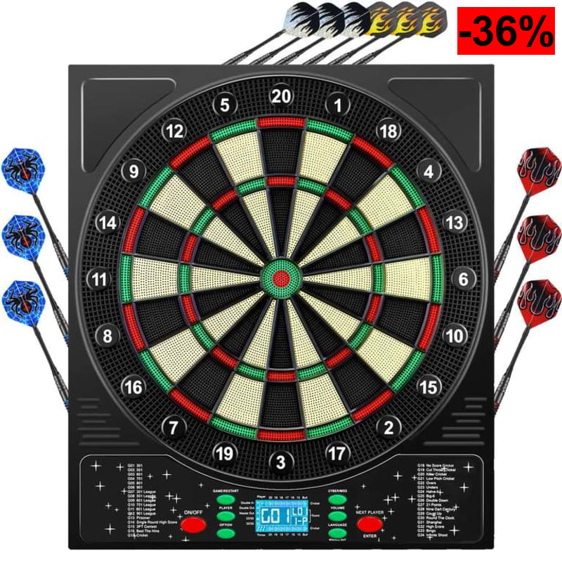 Mejasg Diana electrónica con voz alemana, pantalla LCD, 34 juegos, Negro, Rojo, Verde y Beige - oferta Amazon