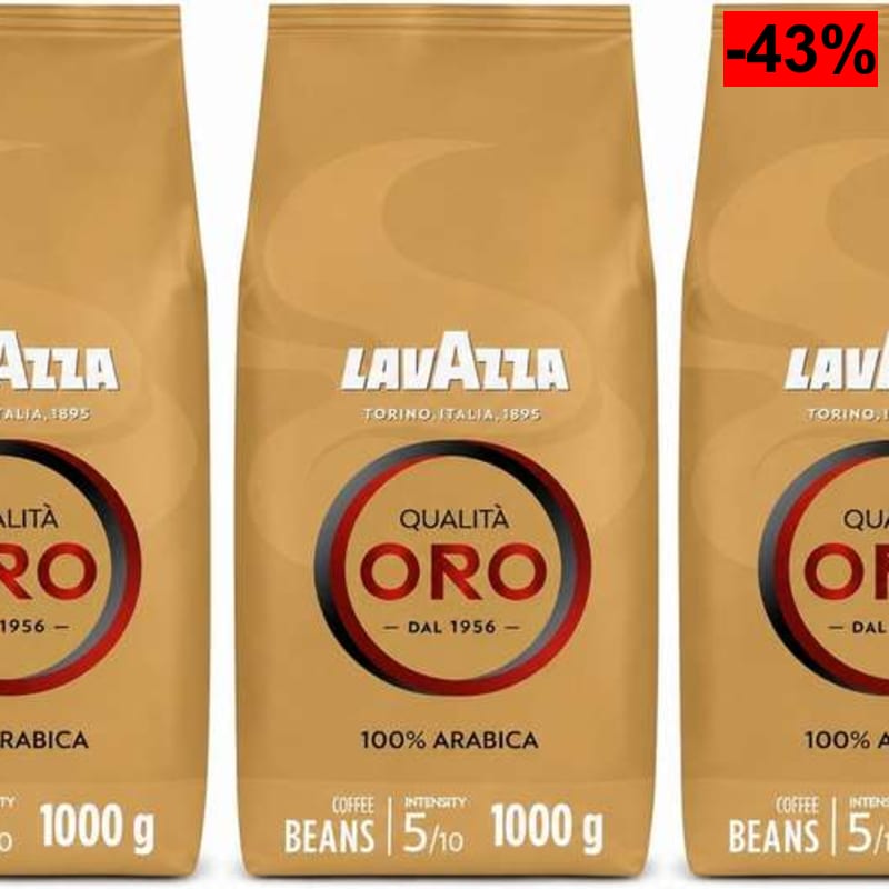 3 X Lavazza, Qualità Oro, 1kg, Café en Grano Natural, Ideal para la Máquina de Café Espresso, (16,08€/unidad) - oferta Amazon